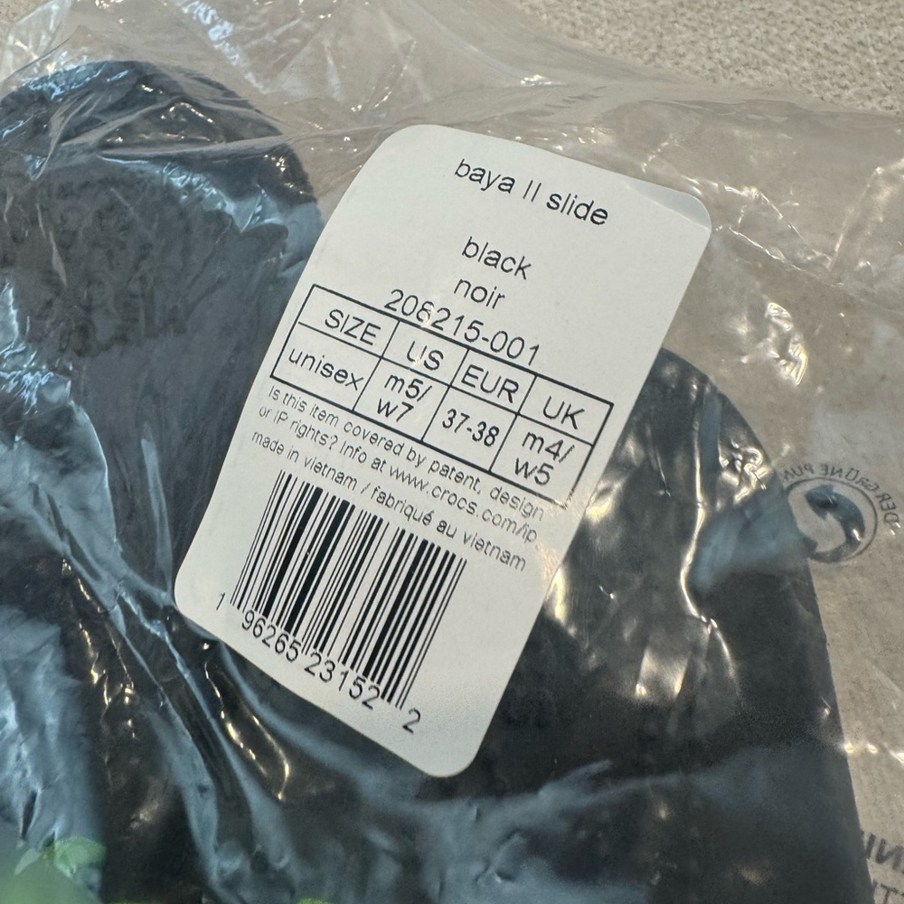 Crocs Baya II Slide, Black Noir, Sz M5/W7, NWT - Picture 9 of 10